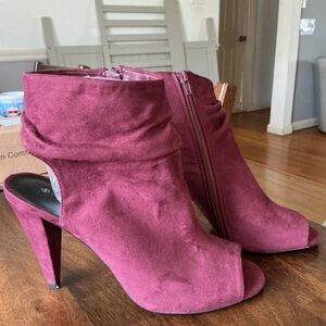 Call It Spring Wine Suede Peep-Toe Ankle Booties